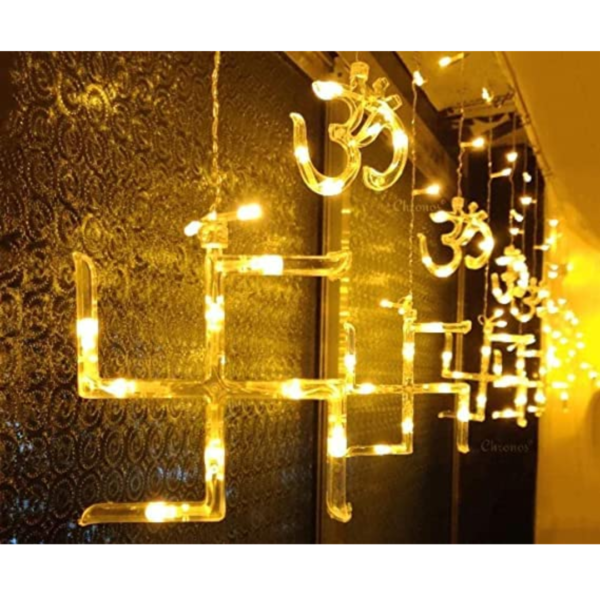 Maverick LED 6+6 Om Swastik Curtain Light, Warm White - Spiritual and Festive Illumination for Indoor and Outdoor Use