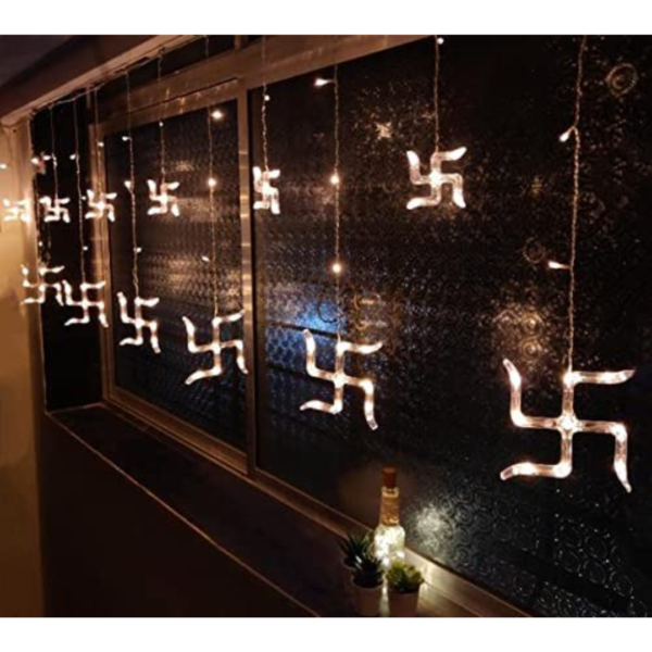 Maverick LED 6+6 Swastik Curtain Light, Warm White - Spiritual and Festive Lighting for Indoor and Outdoor Use